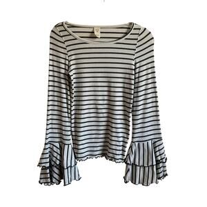 We The Free Striped Fitted Ruffle Bell Sleeve Ribbed Top -‎ Size Small
